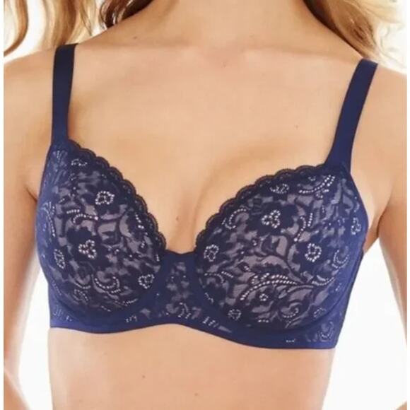 Soma Enticing Lift Full Coverage Lace Bra Womens 34C Navy Blue Feminine Lace - Picture 1 of 9
